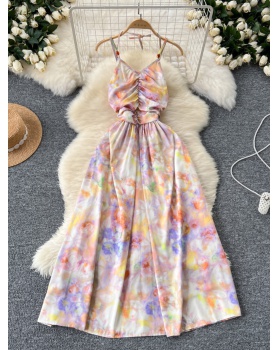 Printing travel sexy summer tie dye dress for women