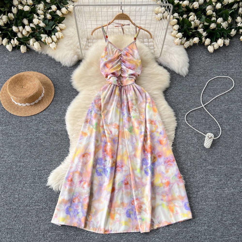 Printing travel sexy summer tie dye dress for women