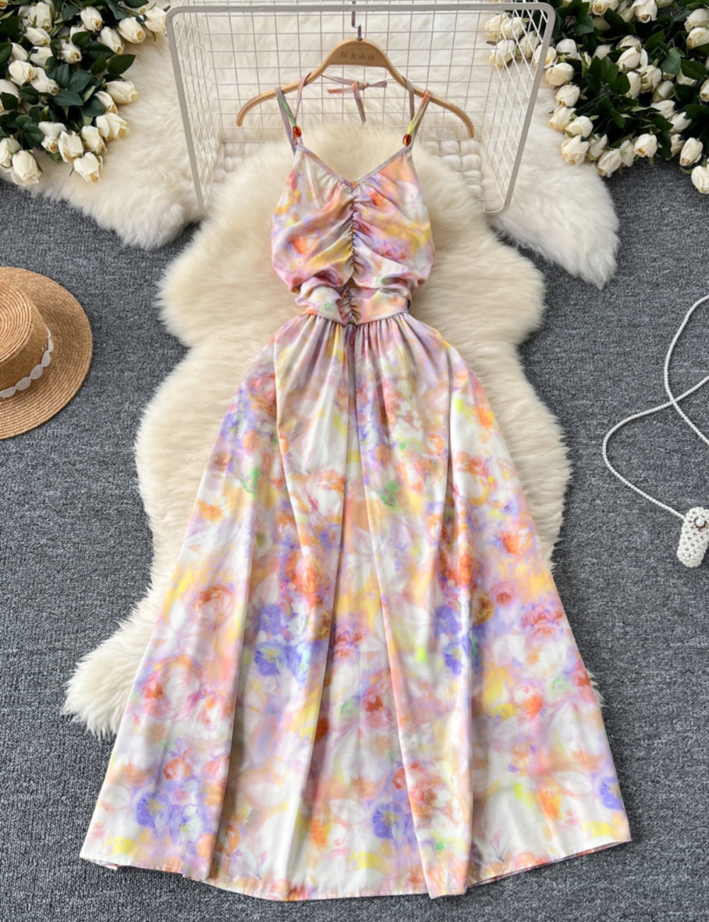 Printing travel sexy summer tie dye dress for women