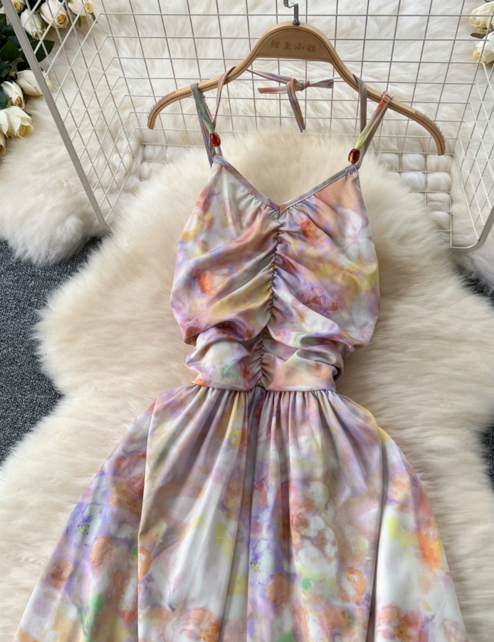 Printing travel sexy summer tie dye dress for women