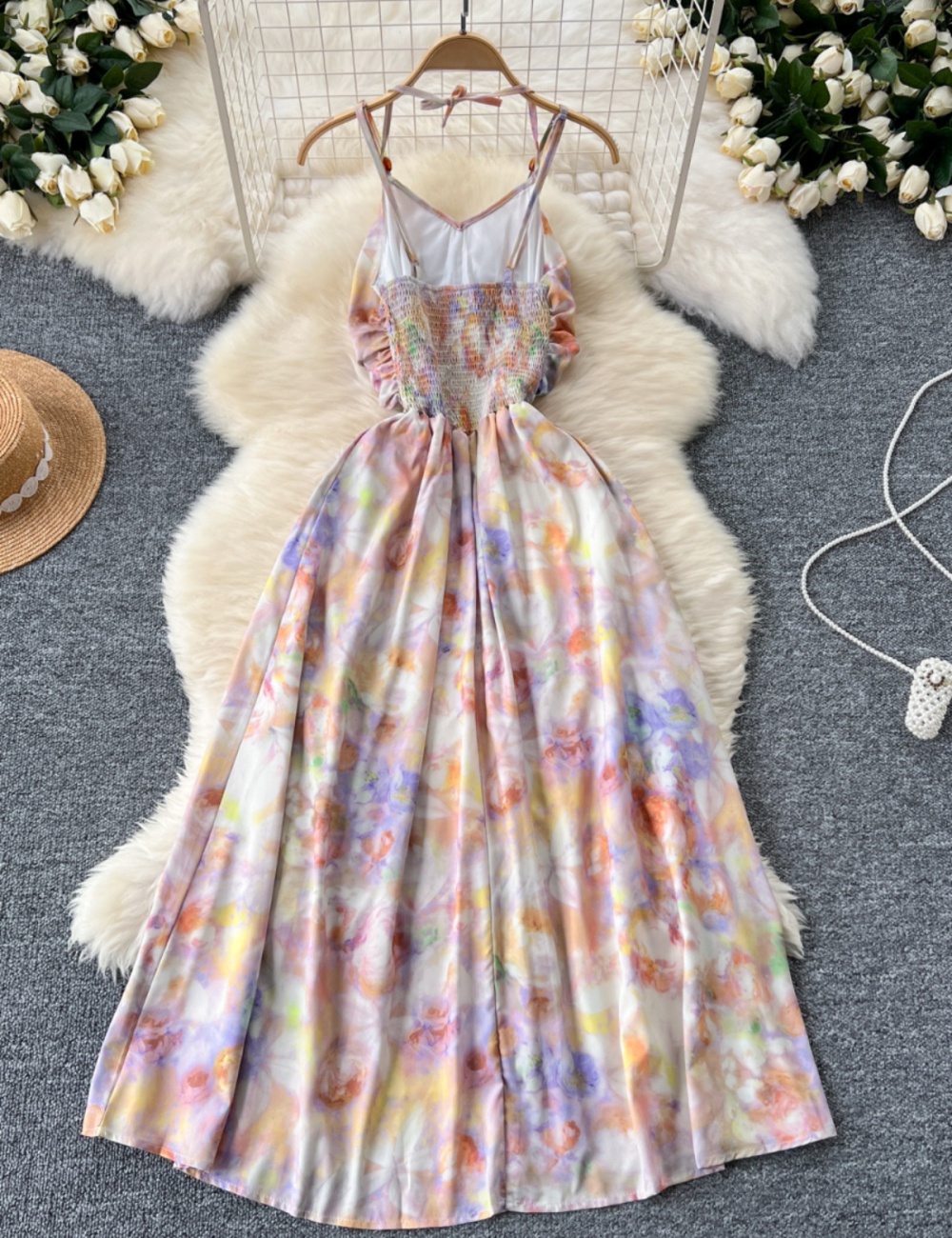 Printing travel sexy summer tie dye dress for women