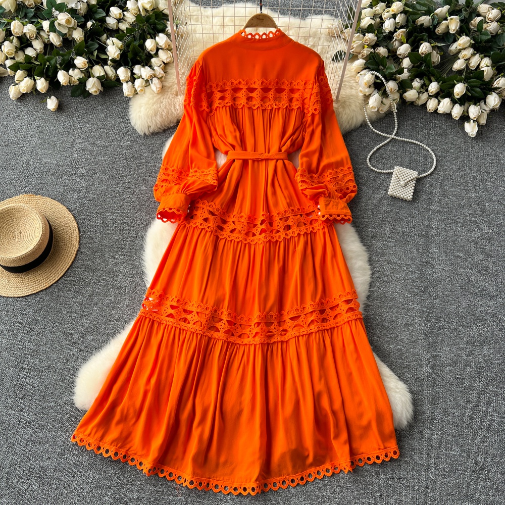 Elegant retro France style dress splice lace formal dress