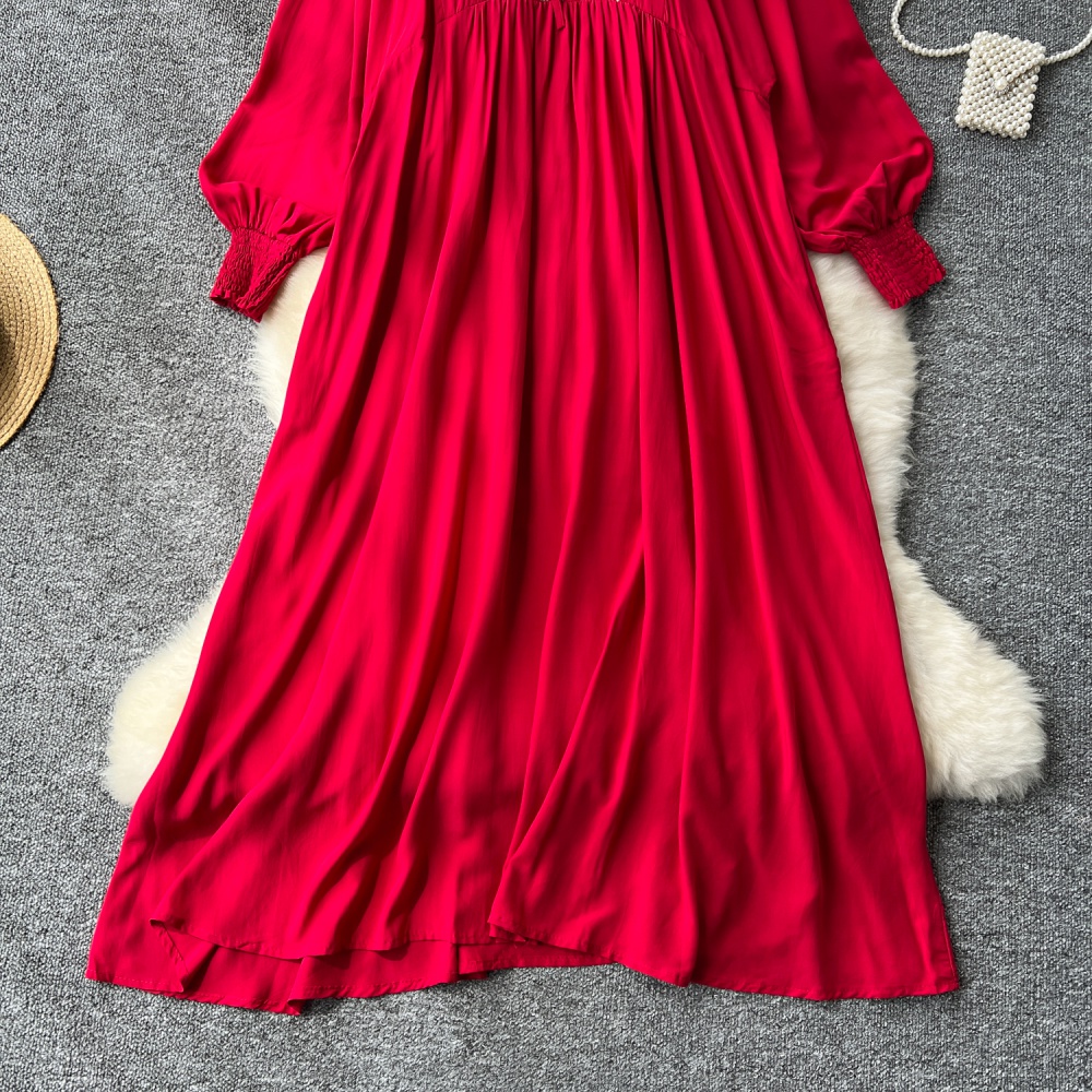 Round neck dress embroidery long dress for women