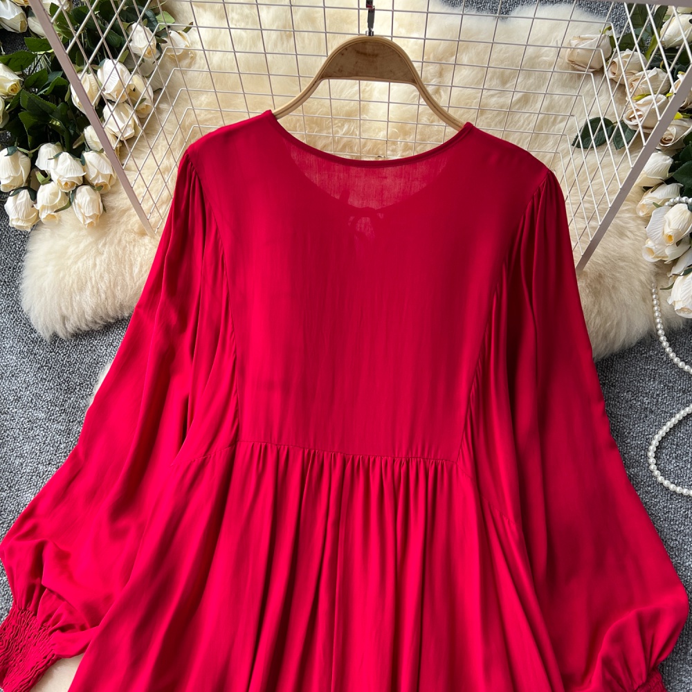 Round neck dress embroidery long dress for women