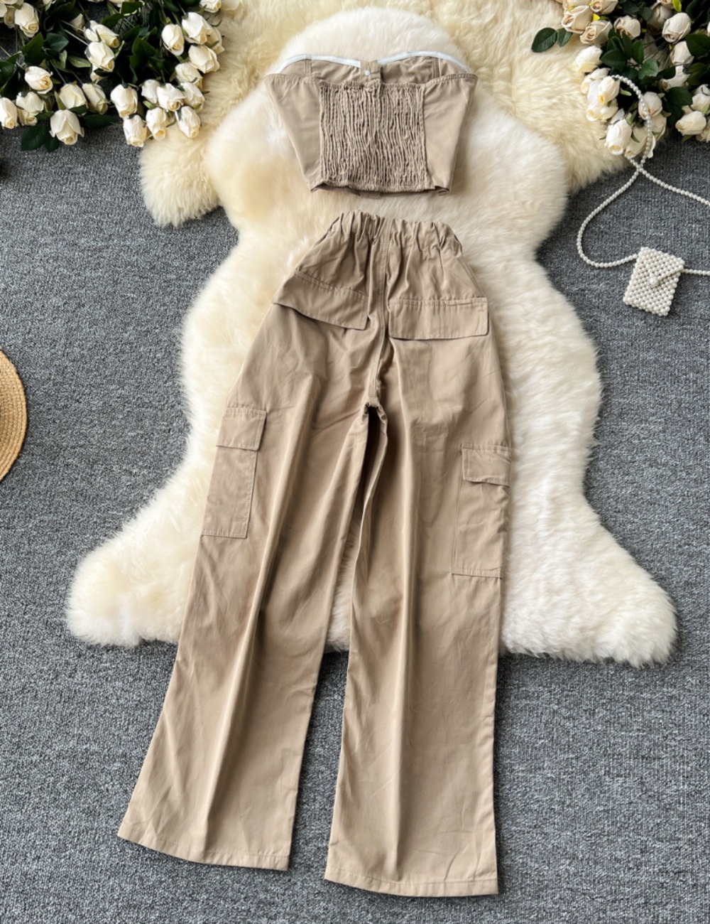 High waist vest single-breasted wide leg pants a set for women