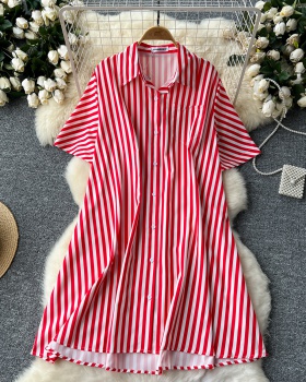 Fashion all-match loose shirt lazy summer stripe dress