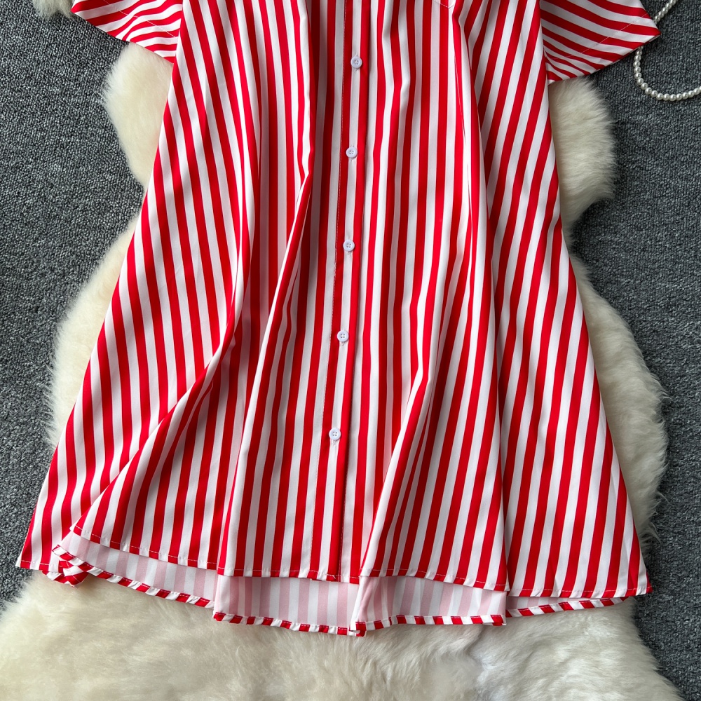 Fashion all-match loose shirt lazy summer stripe dress