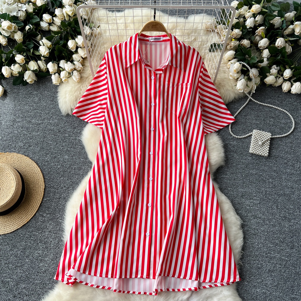 Fashion all-match loose shirt lazy summer stripe dress