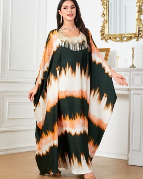 Bat sleeve loose robe printing European style dress