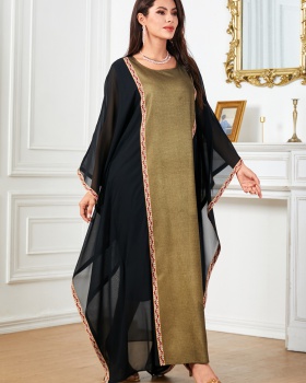 Loose bronzing dress bat sleeve long dress for women