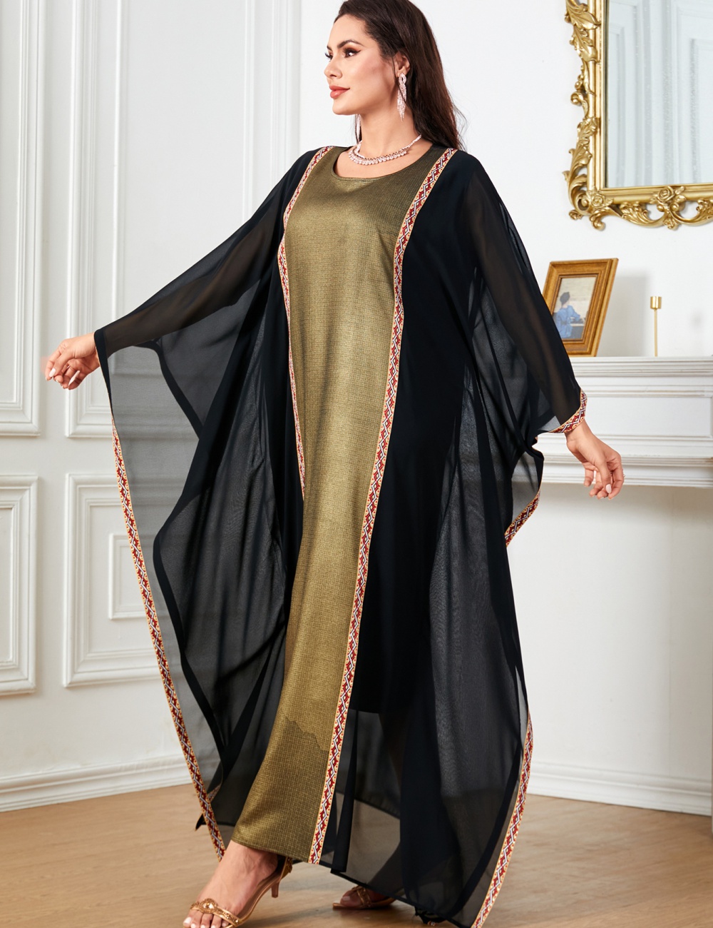 Loose bronzing dress bat sleeve long dress for women