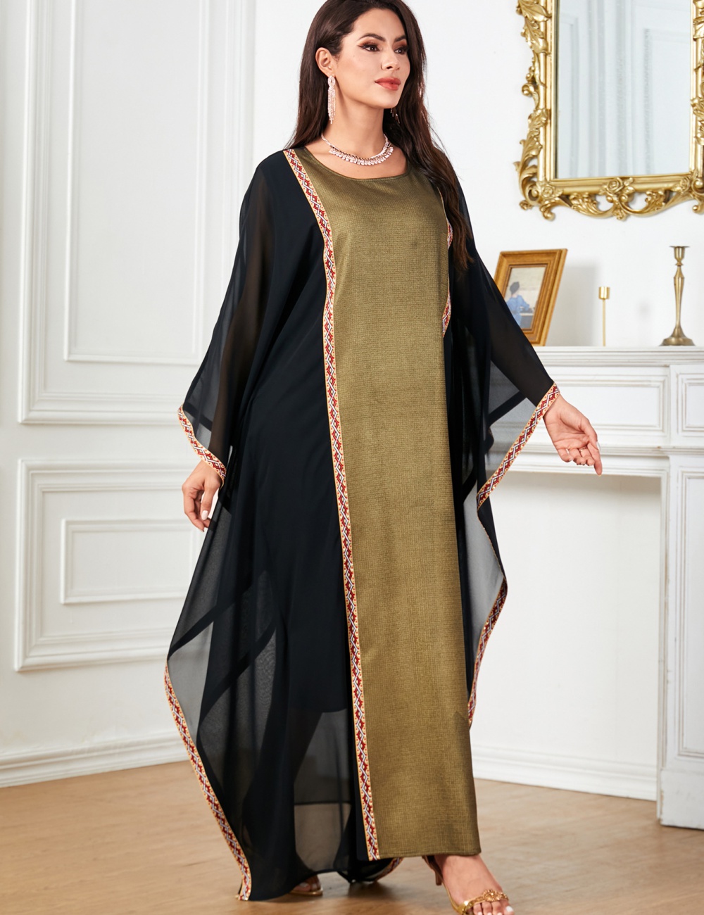 Loose bronzing dress bat sleeve long dress for women