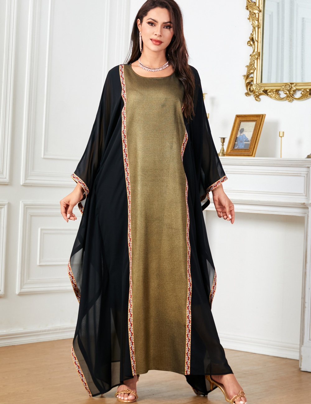 Loose bronzing dress bat sleeve long dress for women