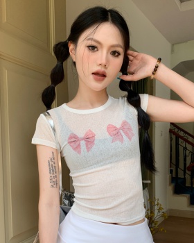 Round neck butterfly printing tight T-shirt