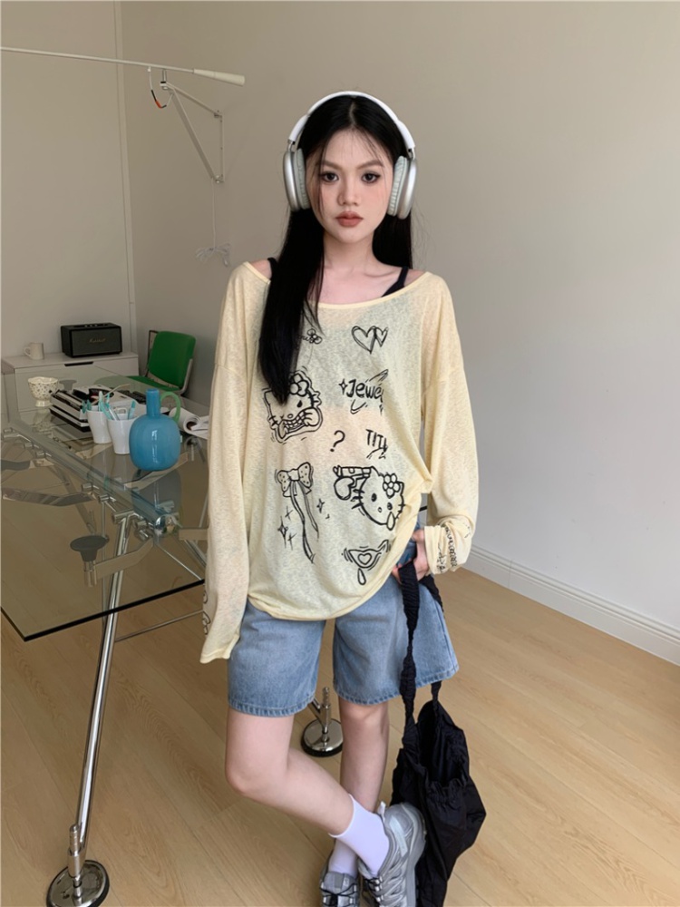 Lazy cartoon T-shirt loose sunscreen tops for women