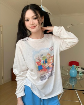 Long sleeve cartoon lovely round neck all-match T-shirt