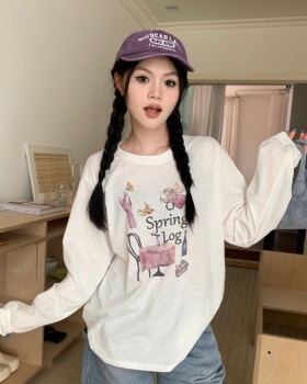 Casual long sleeve all-match round neck lovely T-shirt