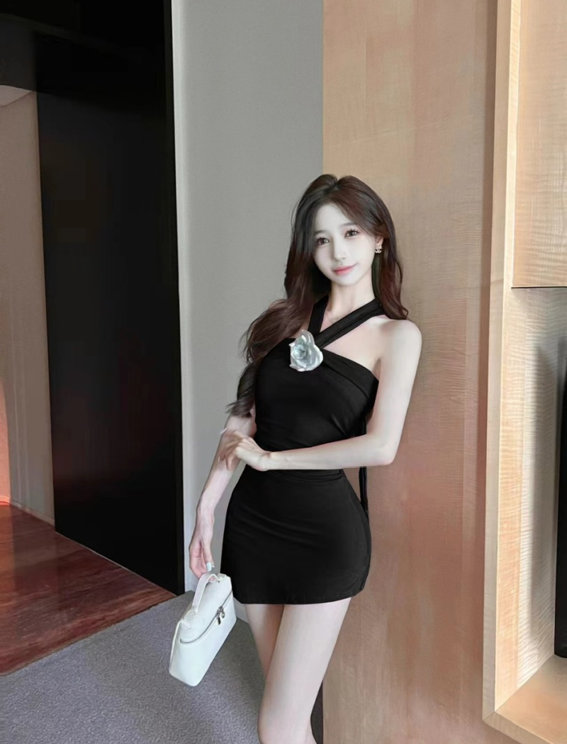 Sling summer halter irregular package hip dress for women