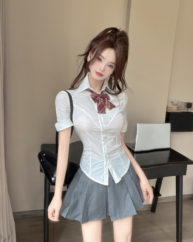 Pinched waist uniform package hip shirt a set for women