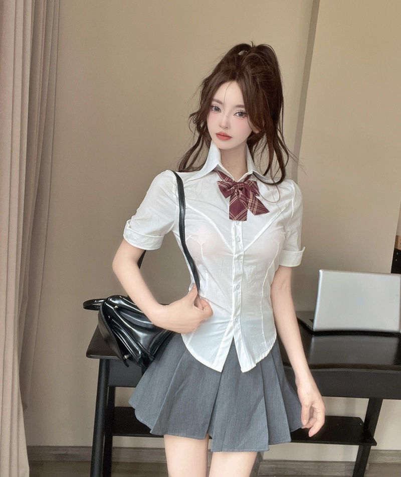 Pinched waist uniform package hip shirt a set for women