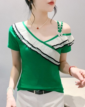 Mixed colors summer strapless tops sexy slim irregular T-shirt