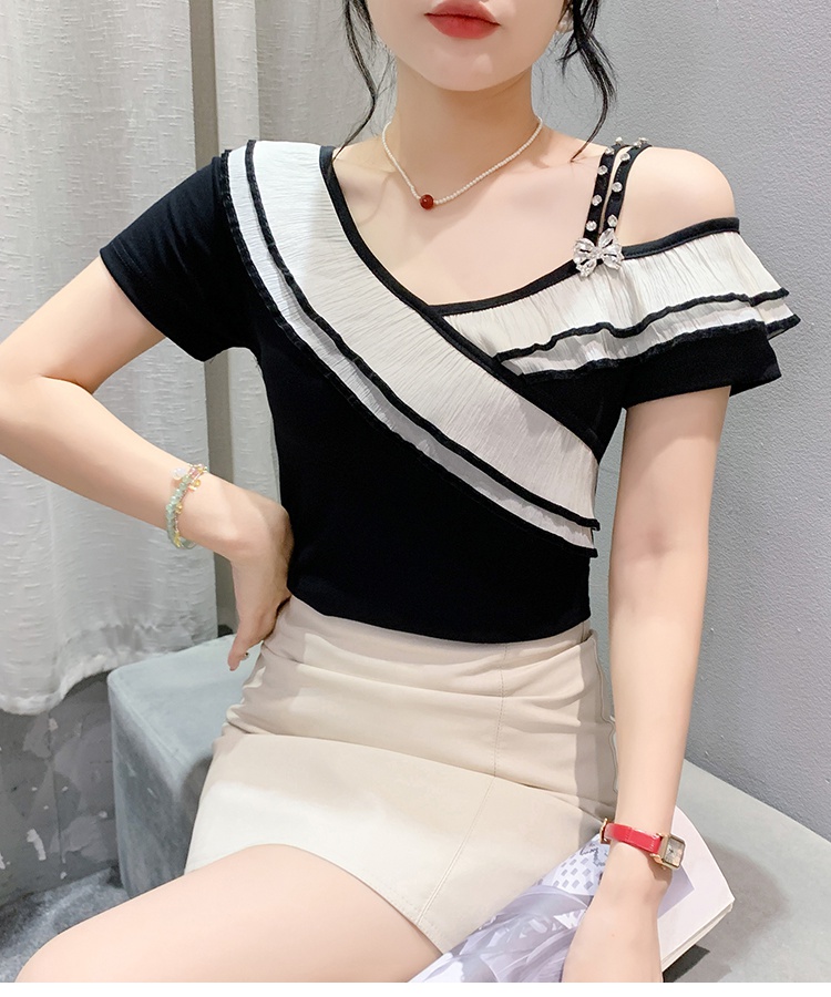 Mixed colors summer strapless tops sexy slim irregular T-shirt