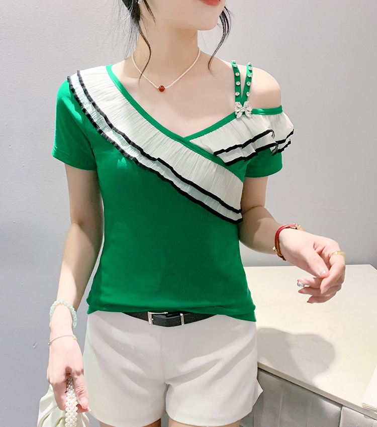 Mixed colors summer strapless tops sexy slim irregular T-shirt