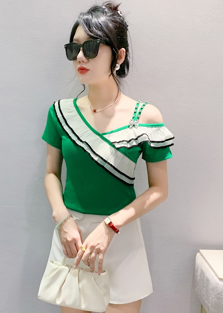 Mixed colors summer strapless tops sexy slim irregular T-shirt