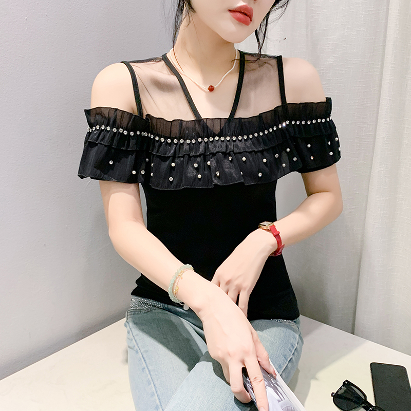 Hollow lotus leaf edges small shirt sexy tops for women