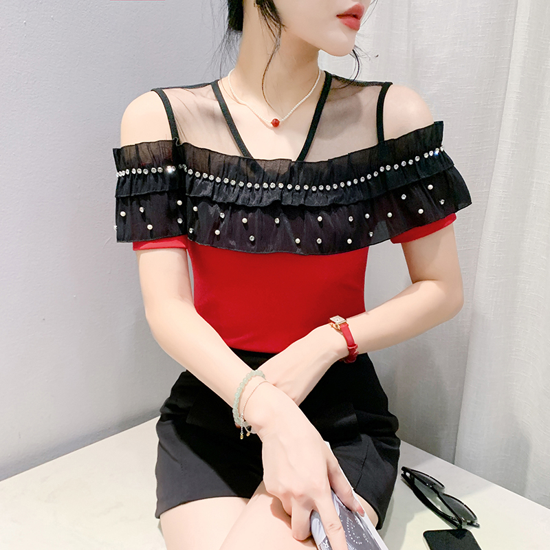 Hollow lotus leaf edges small shirt sexy tops for women