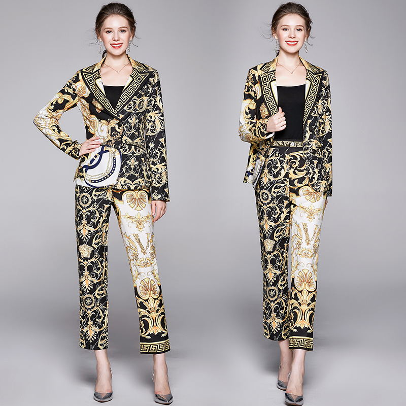 Long sleeve nine tenths coat printing business suit a set