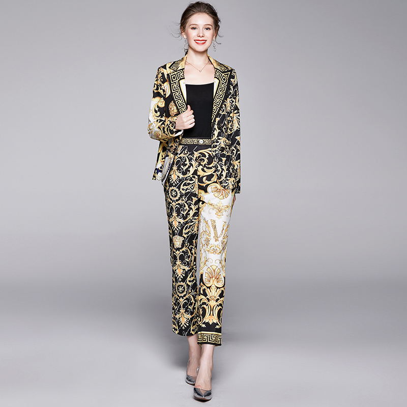 Long sleeve nine tenths coat printing business suit a set