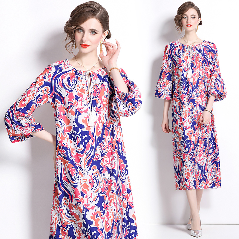 Printing loose dress European style long dress