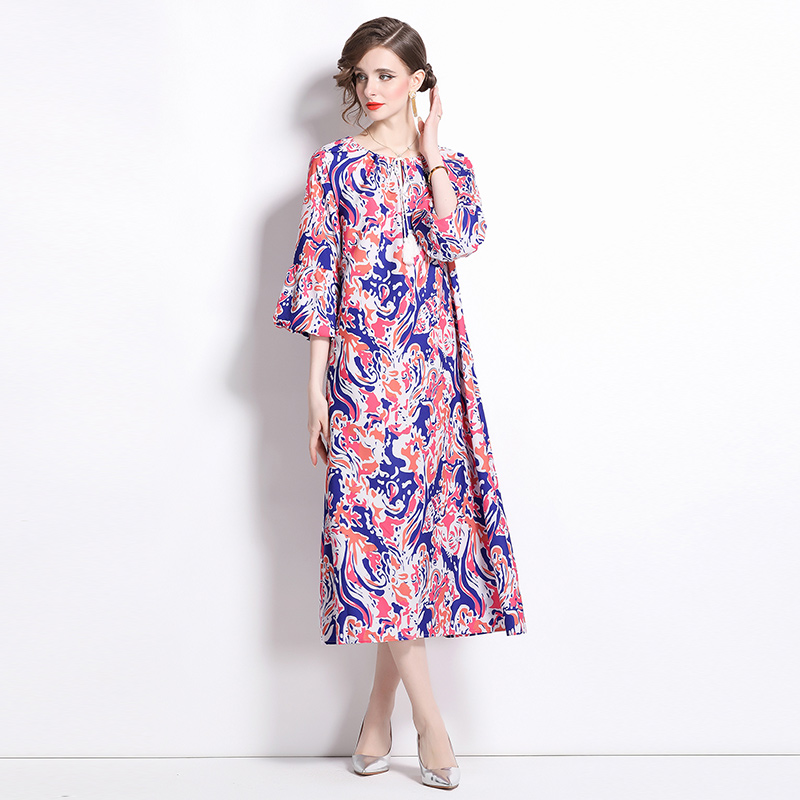 Printing loose dress European style long dress