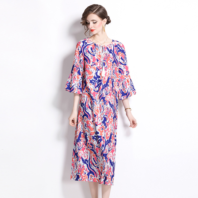 Printing loose dress European style long dress