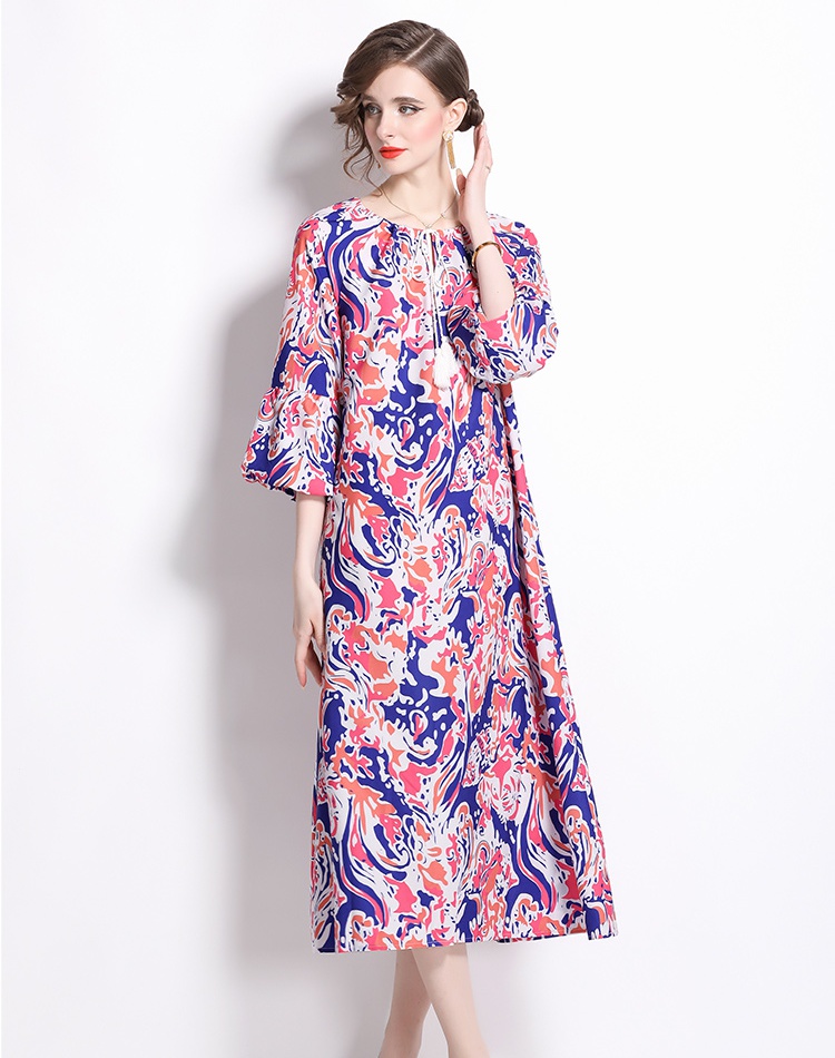 Printing loose dress European style long dress