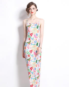 Sexy European style long dress sling printing dress