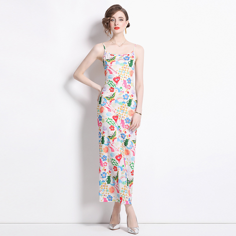 Sexy European style long dress sling printing dress