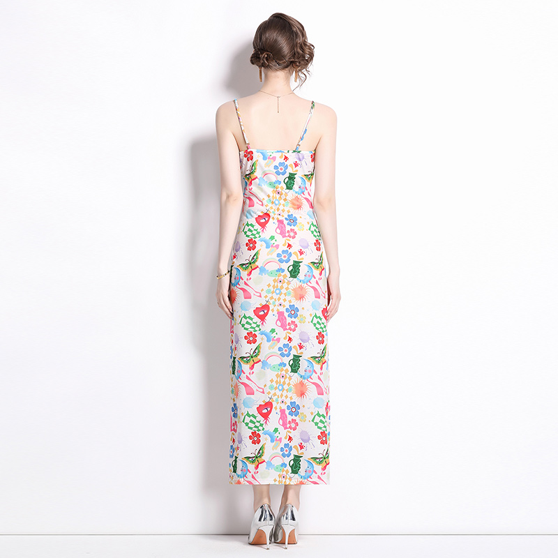 Sexy European style long dress sling printing dress