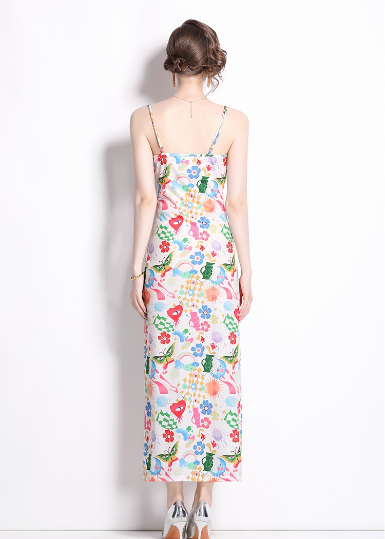 Sexy European style long dress sling printing dress