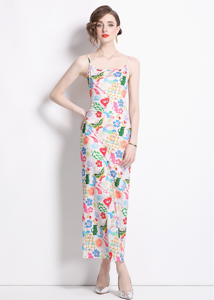 Sexy European style long dress sling printing dress