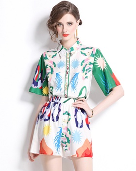 Summer printing shorts temperament shirt 2pcs set