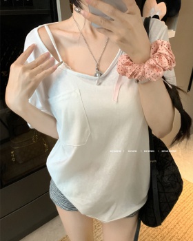 All-match cotton thin T-shirt pure short sleeve lazy tops