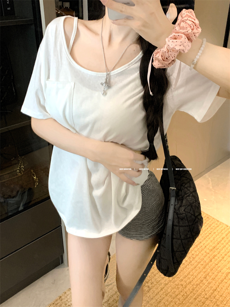 All-match cotton thin T-shirt pure short sleeve lazy tops