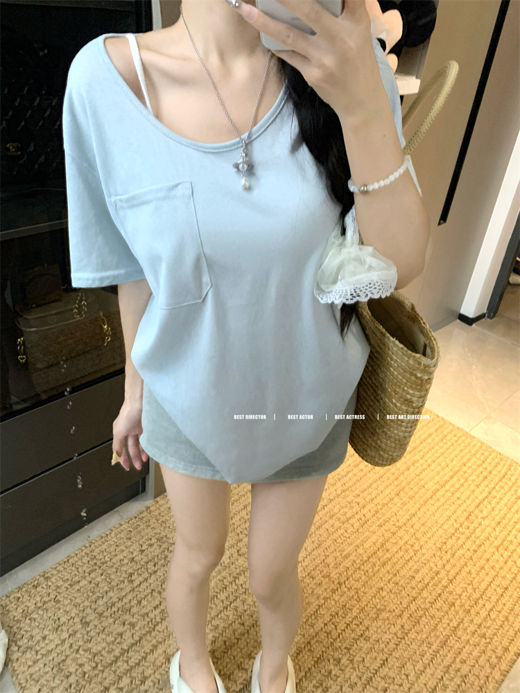 All-match cotton thin T-shirt pure short sleeve lazy tops