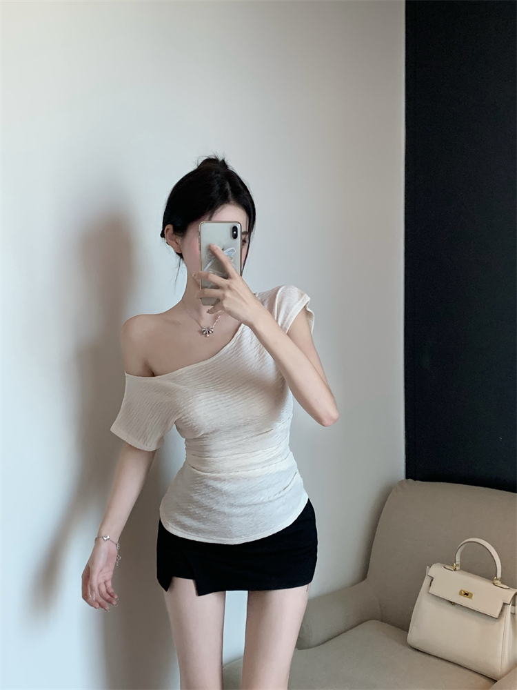 Pinched waist tender thin retro fold slim grain tops