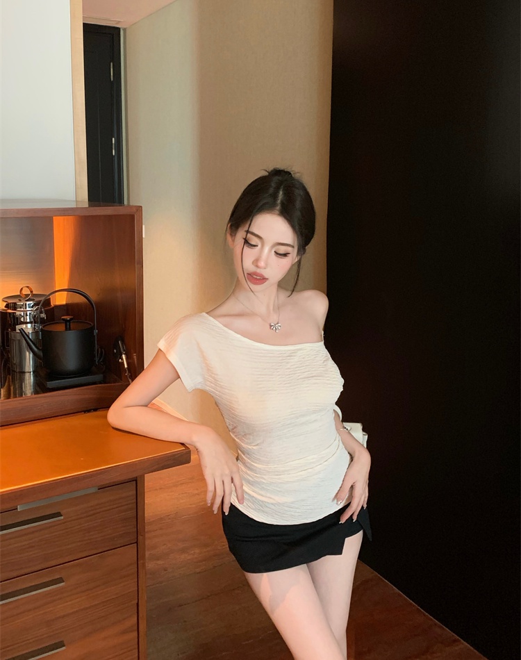 Pinched waist tender thin retro fold slim grain tops