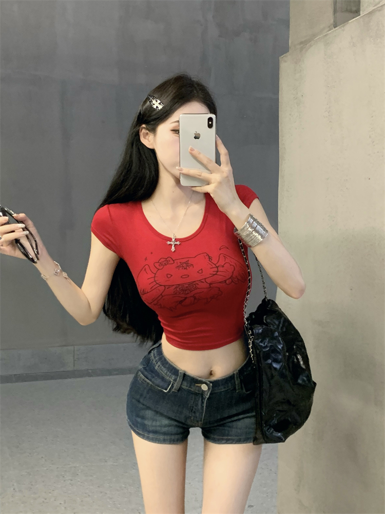 Short sleeve tight T-shirt summer printing tops for women