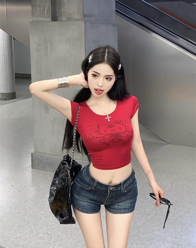 Short sleeve tight T-shirt summer printing tops for women