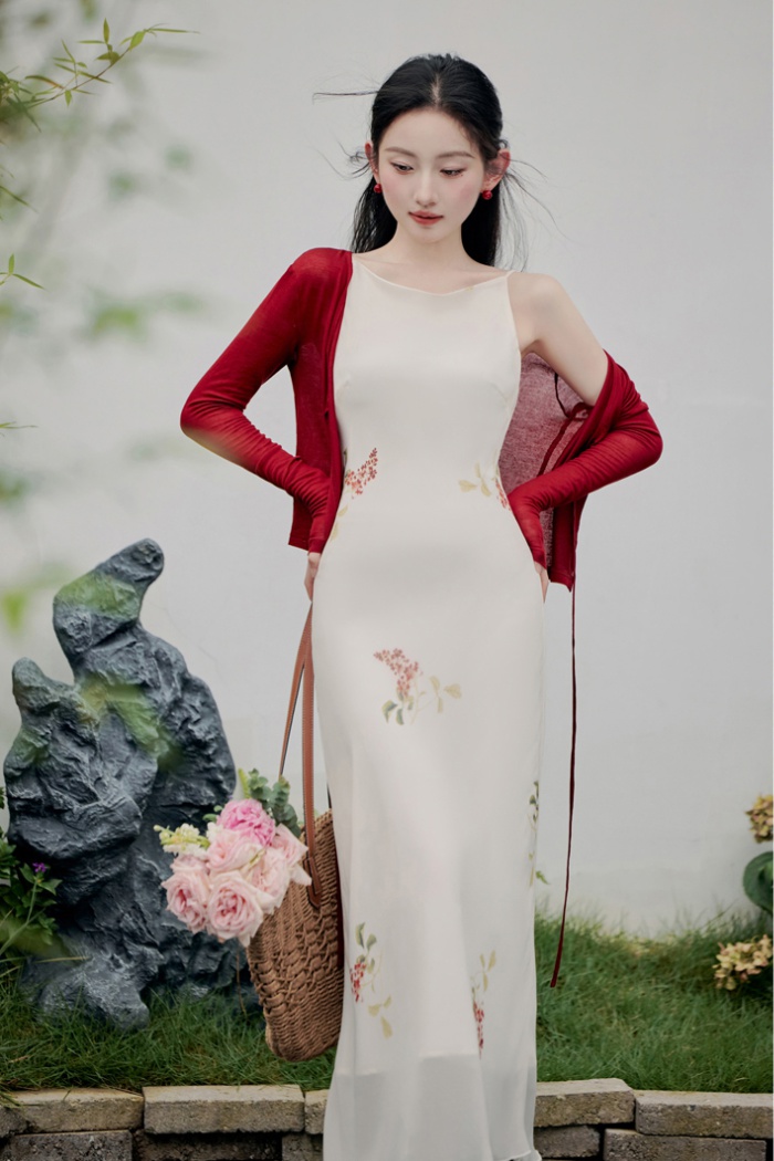 Elegant noble sling white tender dress for women